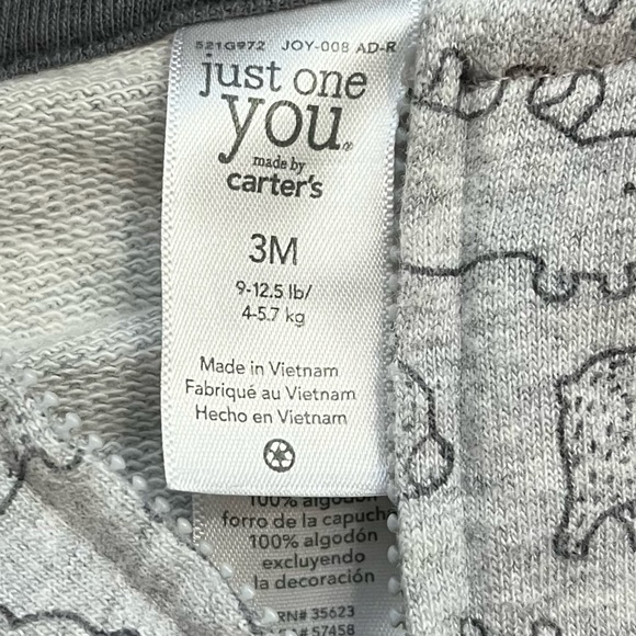 Just One You by Carters • Grey Bear Pattern Baby Zip Up Hoodie - Picture 3 of 5